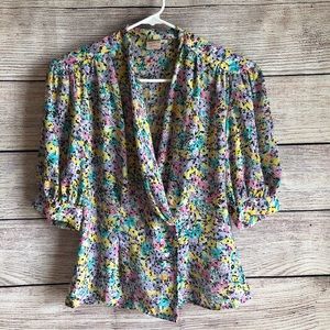 Vintage Tess Floral Wrap Peplum Top Blouse
